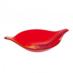 KOZIOL - Insalatiera con posate Leaf XL rosso trasparente e arancio