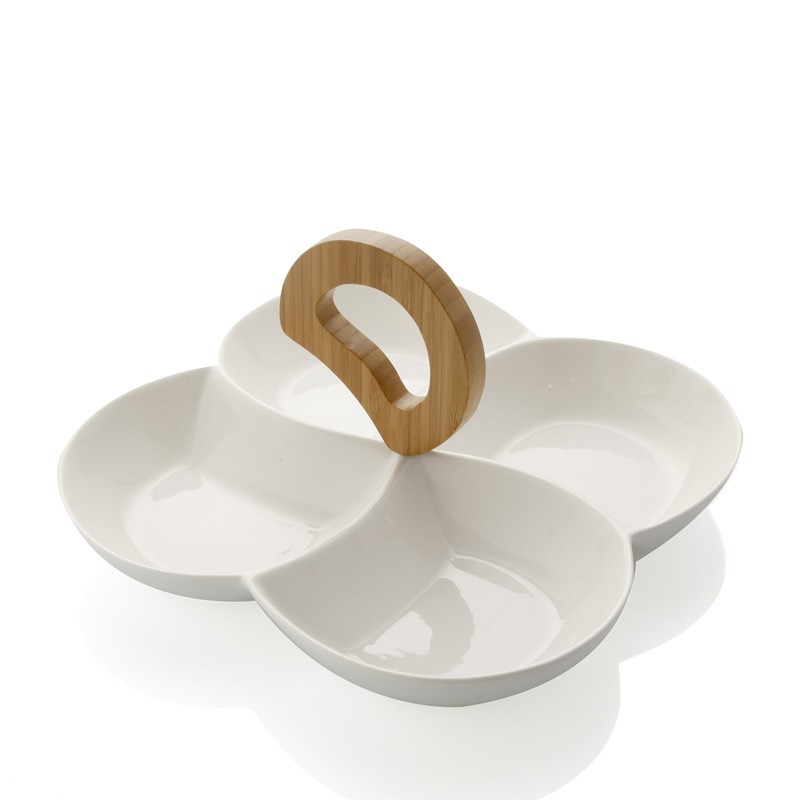 Brandani BRANDANI ANTIPASTIERA PIATTO ANTIPASTI RONDO BIANCA IN PORCELLANA E BAMBOO 57703 